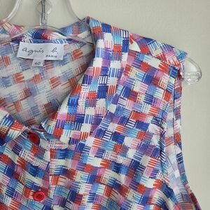 Sleeveless Retro Button Up Peter Pan Collar Agnes B. EUC Shirt Sz 40= S/M